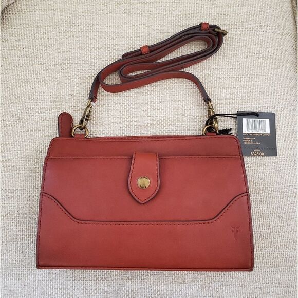 Frye Lucy Leather Crossbody Clutch in Terracotta - NEW - Picture 7 of 14